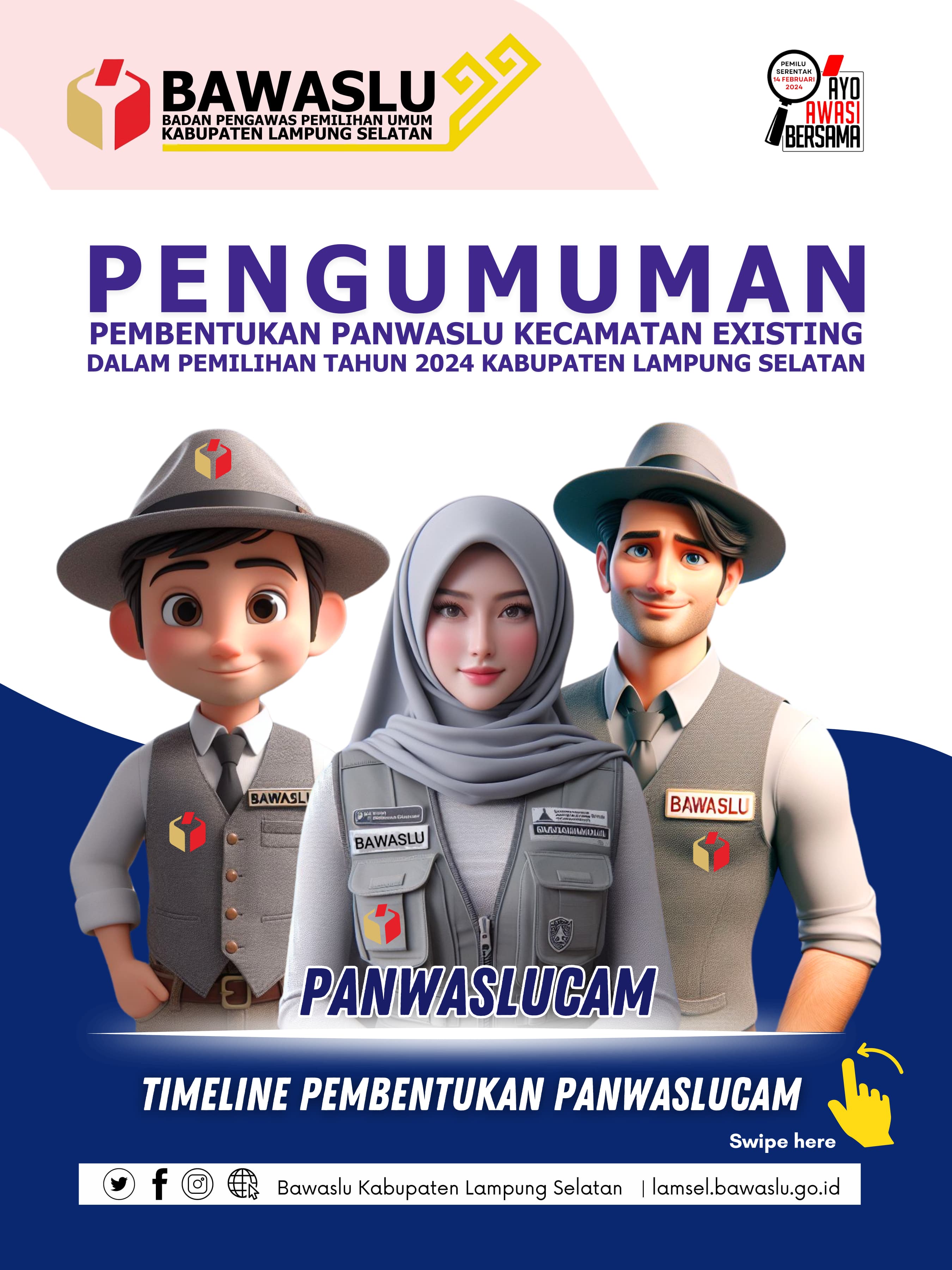 Pengumuman Rekrutmen Panitia Pengawas Pemilihan Umum Kecamatan Existing Untuk Pemilihan Serentak Tahun 2024 Kabupaten Lampung Selatan