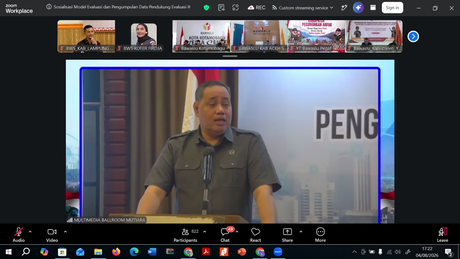 Bawaslu Kabupaten Lampung Selatan Ikuti Sosialisasi Model Evaluasi dan Pengumpulan Data Pendukung Evaluasi IKP 2024